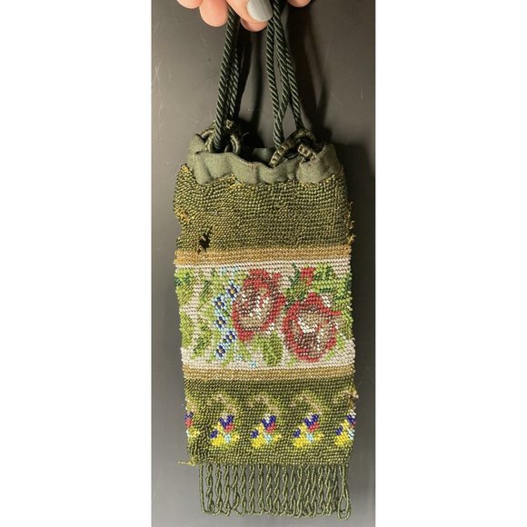 Antique Victorian Drawstring Beaded Purse 19th C. Art Nouveau Bag Glass - Picture 7 of 16